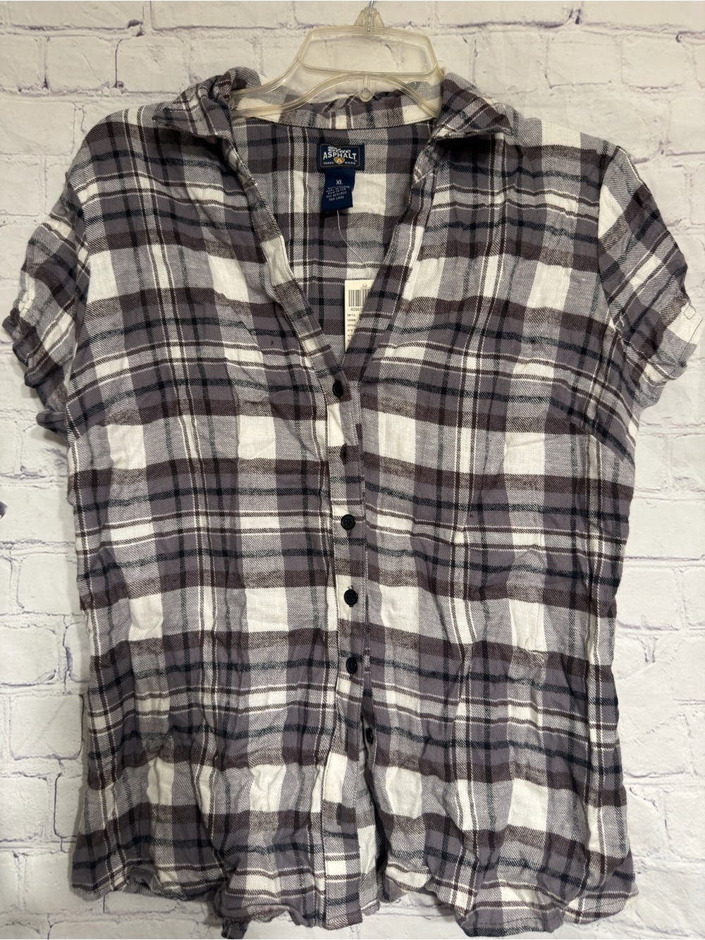 Blue Asphalt Gray & White Plaid Shirt XL